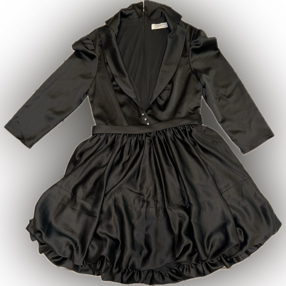 NWOT MAC DUGGAL 26913 BLACK SATIN A-LINE COLLAR BLAZER BELTED MINI DRESS 4 - Picture 3 of 5